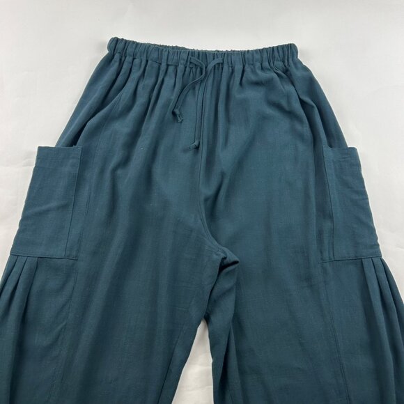 Tarse Dark Teal Linen Blend Relaxed Leg Cargo Pant S - Picture 2 of 6